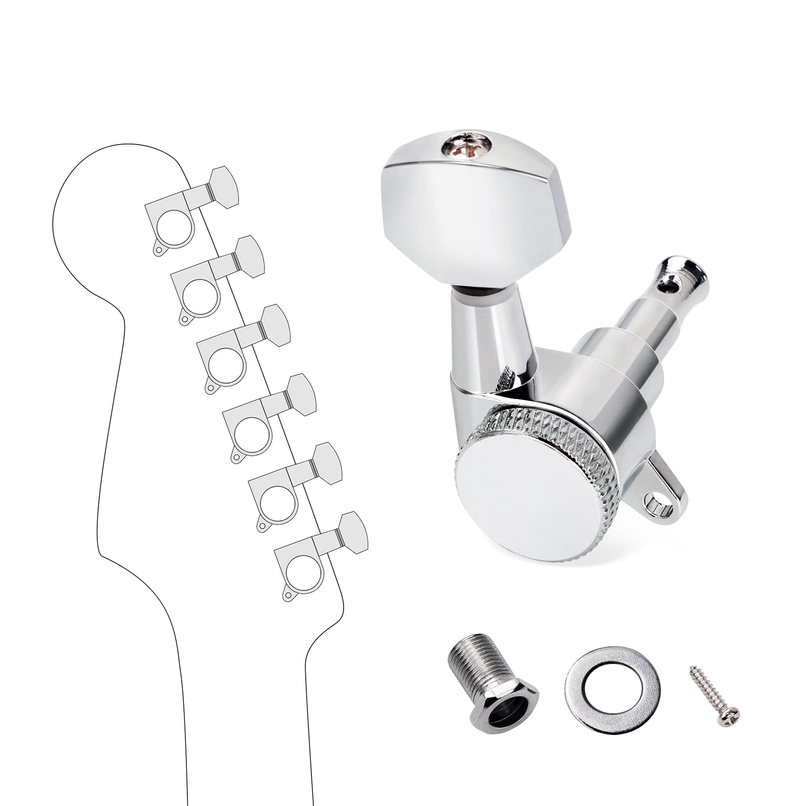 Banworks 6-In-Line Guitar Locking String Tuning Pegs 18:1 Ratio Sealed Guitar Tuning Keys Machines with 45 Degree Fixing Tag for Strat ST Tele Electric Guitar Pack of 6 JT/ZSJXQ-01 Chrome - Image 3