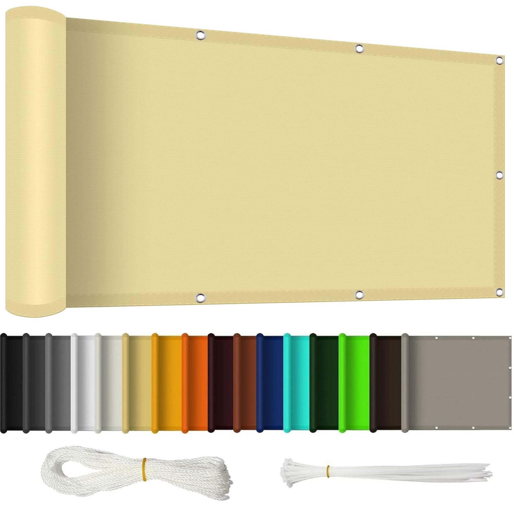 Vela Ombreggiante 50 x 600 cm Anti-Uv, Protezione Della Privacy Privacy Recinzione Copertura per Balcone con Corda, Facile da Installare per Recinzione, Ringhiera, Bianco