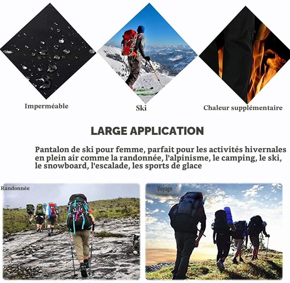 YUSHOW Pantalon Ski Femme Hiver Imperméable Pantalon de Randonnée Softshell Chaud Doublé Coupe Vent Polaire Pantalon de Montagne Escalade Snowboard Trekking