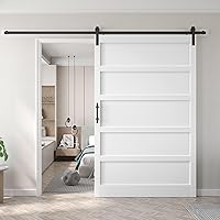 Vista 15 de Fredbeck - Puerta de granero blanca de 32x84 pulgadas con kit de herrajes para puerta corrediza de 5.5 pies incluido y manija, sólida, MDF