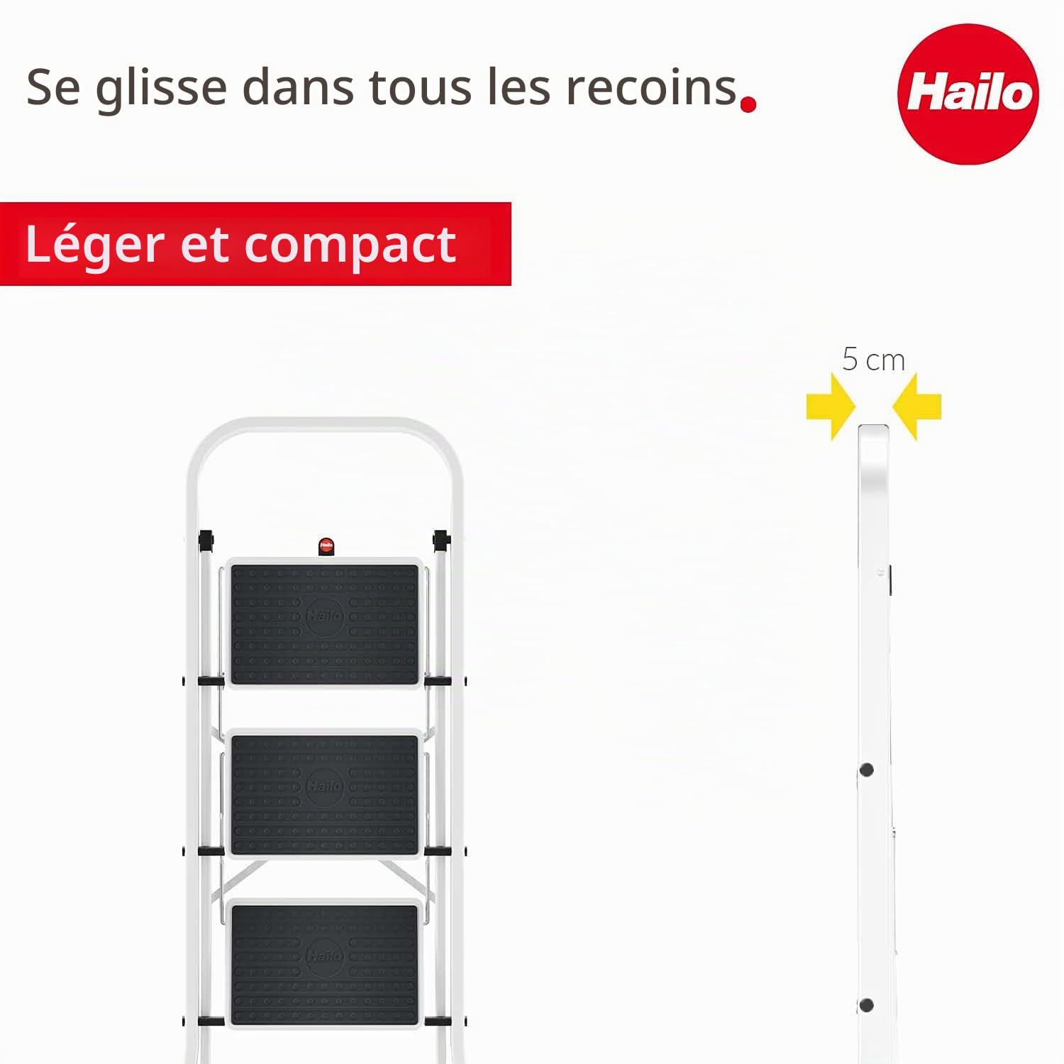 Marche Pied 3 marches Pliable antidérapant en Acier Hailo K20