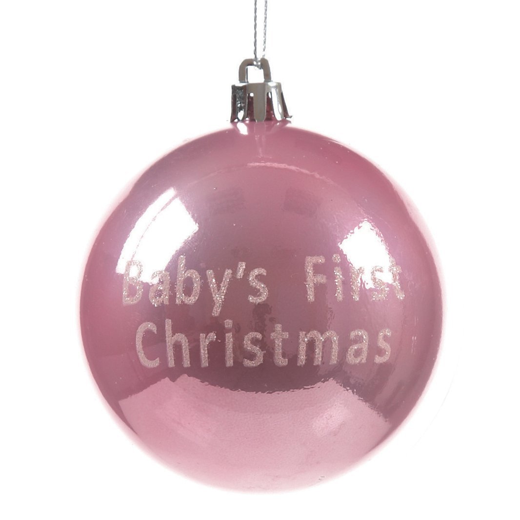 Premier Pink Baby's 1St Christmas Bauble Decoration With Glitter Wording