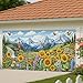 Mountain Landscape Garage Door Cover, Colorful Sunflower Garden Large Garage Door Decorations, Outdoor Spring Wall Art Decor, Nature Theme for Home, Floral Design for All Seasons 157x71 Inch