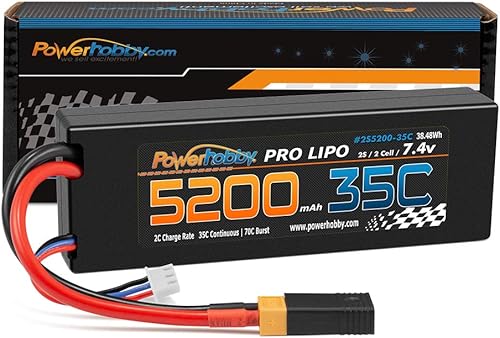 Miniatura 2 de PowerHobby 2S 7.4V 5200mAh 35C Lipo Batería W XT60 Plug + Adaptador de 2 celdas Compatible con Slash 4x4 4WD 2WD Stampede Rustler E-Revo E-Maxx
