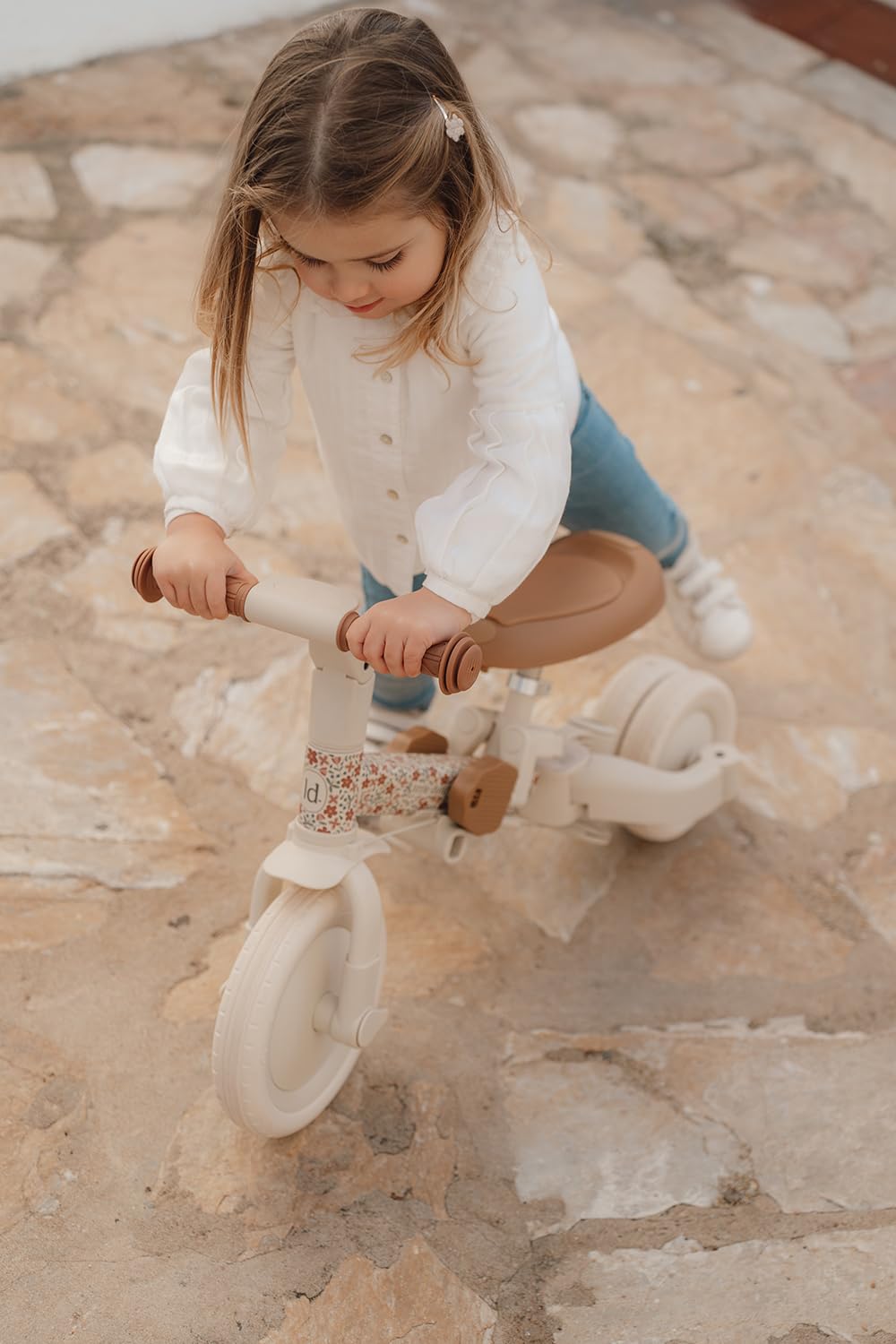 Little Dutch 4-in-1 Dreirad mit Schubstange Laufrad - Sunny Flower Offwhite