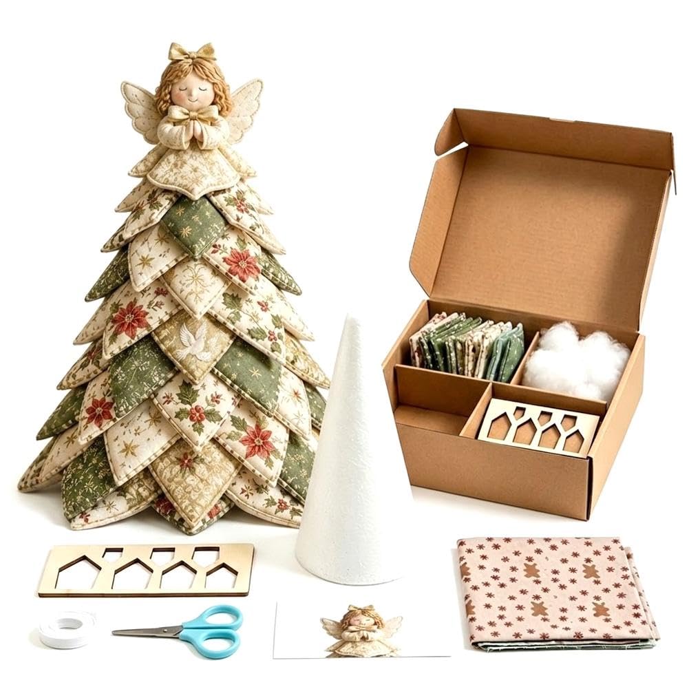 DIY Quilted Christmas Tree Kit, Christmas DIY Quilted Fabric Tree Craft Kit, 3D Padded Patchwork Sewing Set for Beginners, Home Mantel Table Office Display, Gift for Craft Lovers