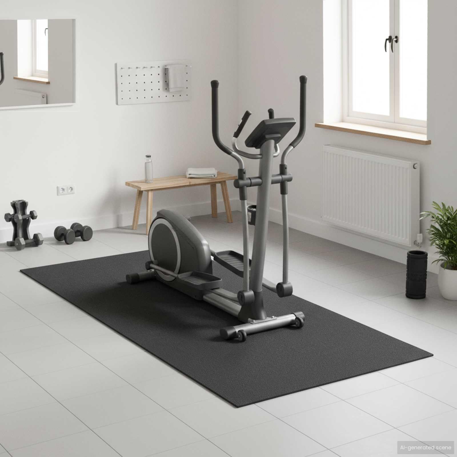 Sport-Schutzmatte aus hochdichtem PVC Schwarz x x 0, Fitnessmatte als Bodenschutzmatte und Gerätematte für Heimtrainer, Laufband, Crosstrainer, Ergometer, rutschhemmend