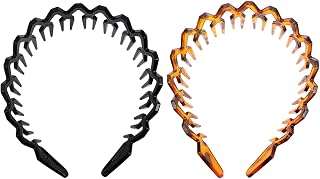 Hair Makeup Headbands 2pcs Zig Zag Black Plastic Sharks Tooth Hair Comb Headband Hair Hoop Wavy Toothed Hairband For Men Women (Black, Amber) Makeup Headband