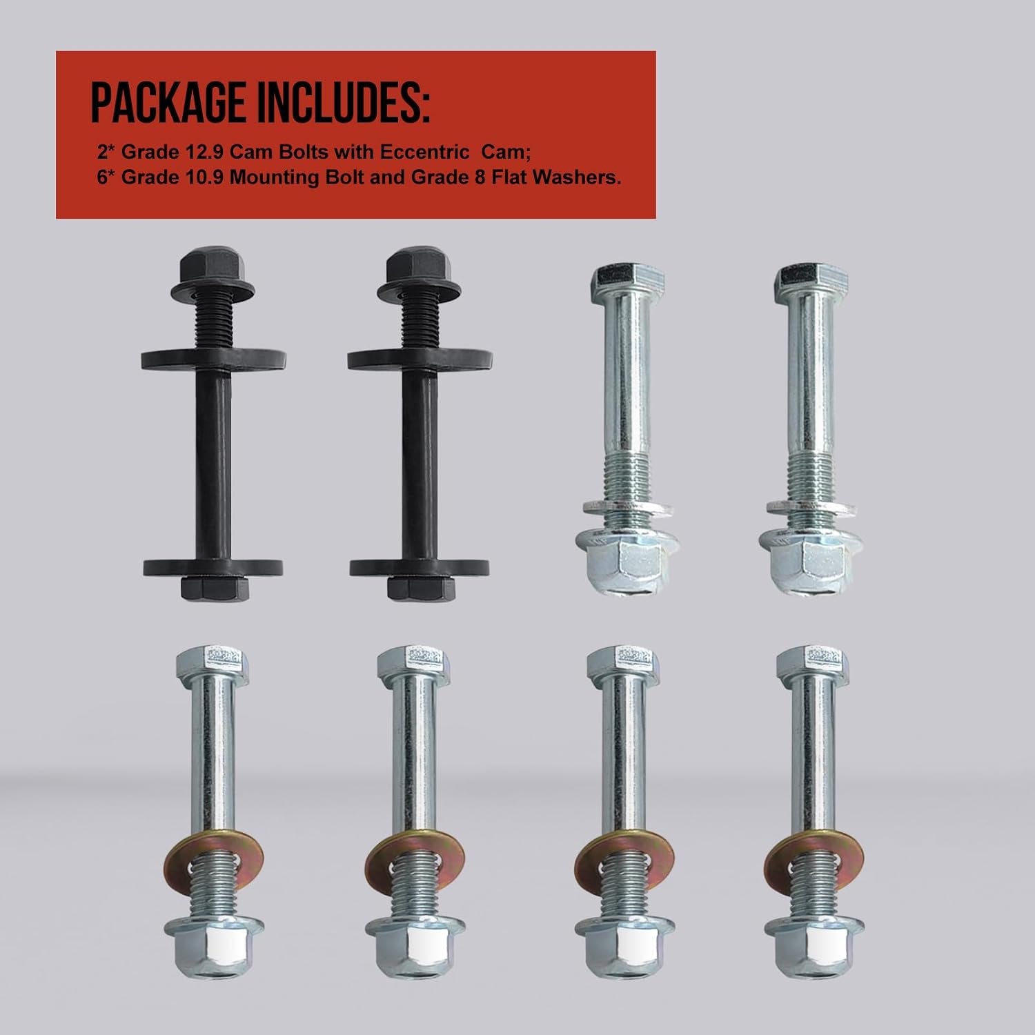 Front Control Arms Cam Bolts Fit for Dodge Ram 1500 2000-2001 2500 3500 2000-2002 M12x1.75 Zinc Steel Cam Bolts with Washers and Nuts