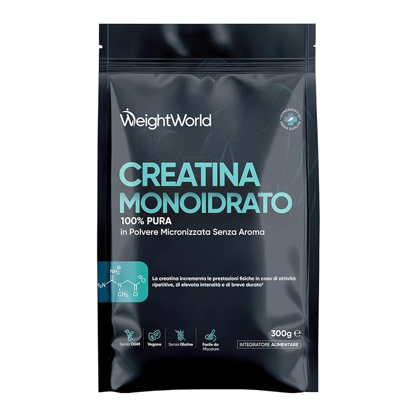 Creatina Monoidrata in Polvere Vegana, 1 Misurino al Giorno, Creatina in Polvere Micronizzata Pura da 300gr con Misurino, 100 Dosi, Pre Workout, Intra e Post Workout, Senza Magnesio Stearato né OGM