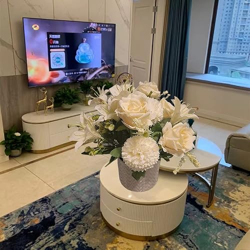 Ftpro 2 Artificial Flowers Bouquets Of Roses, Hydrangea And Lilies. Realistic Fake Flower Arrangement Is Suitable For Home Decoration Of Bridal Bouquet, Living Room Dining Table(Cream ) #TOP7