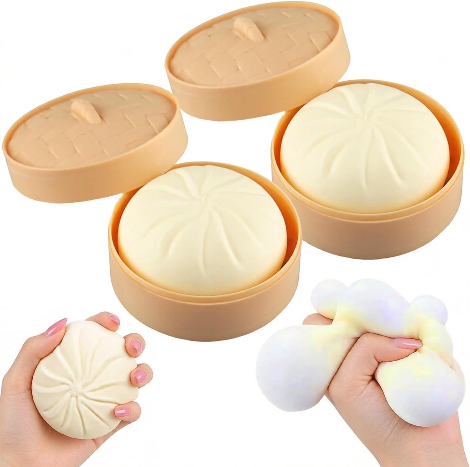 2 Pcs Large Dumpling Squishy Mystery Box, Squishies Dumplings Squeeze Stress Balls for Kids & Adults, Slow Rising Squishy Sensory Fidget Toys for Anxiety Relief (White)