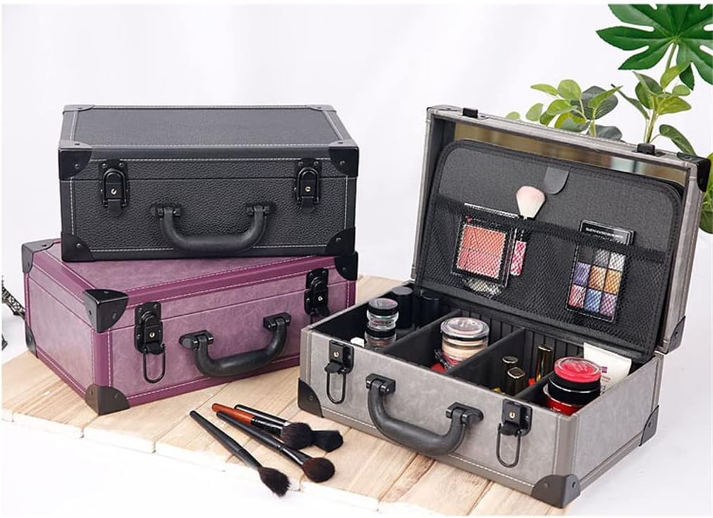 Travel Makeup Artist Beauty Nail Suitcase Organizer with Cosmetics Organizer Makeup Case(Gray)
