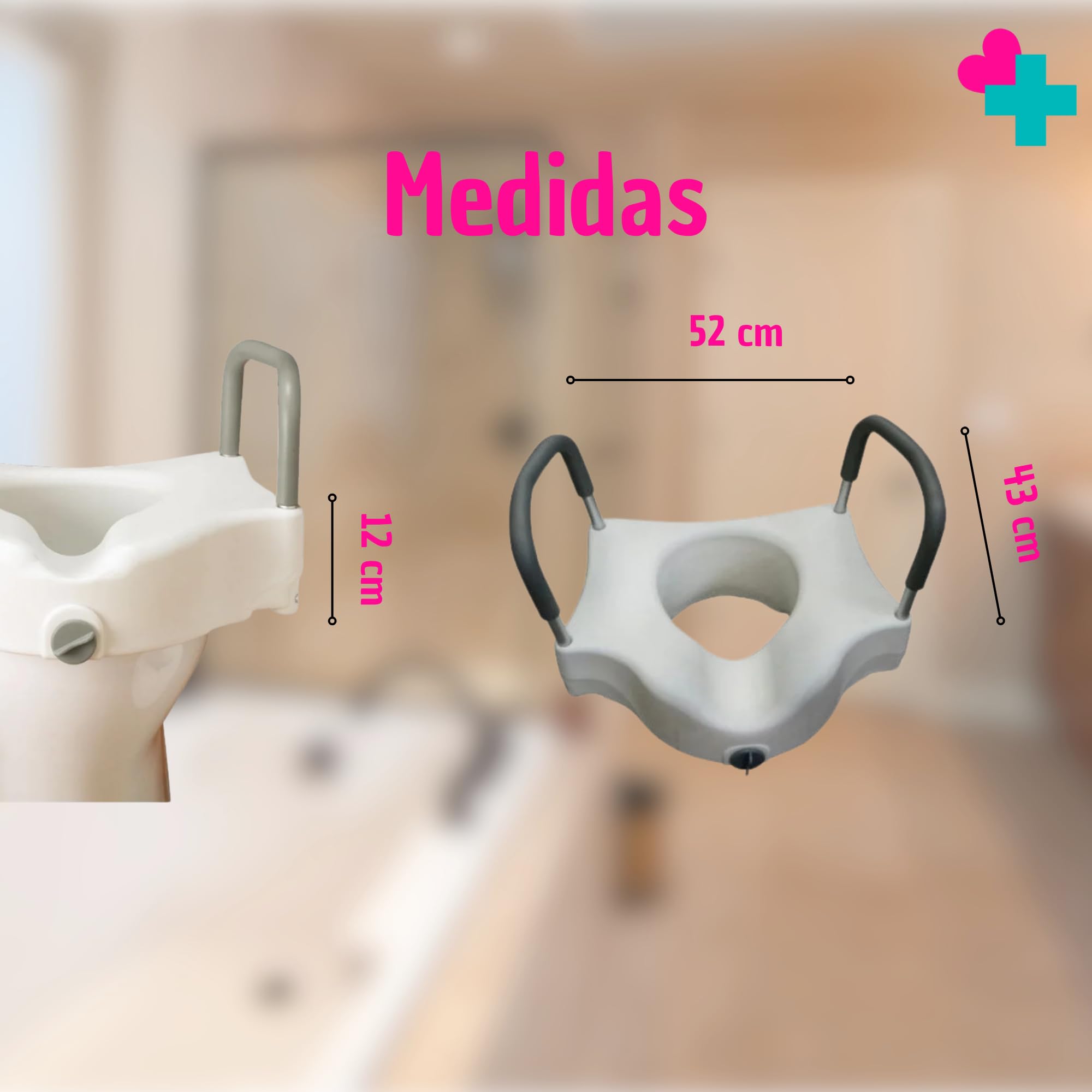 Asiento Elevador Inodoro. Alzador Baño Adultos con Reposabrazos. Elevador WC Adulto con Reposabrazos. Ideal para Personas Mayores y Uso Doméstico. Eleva hasta 12cm