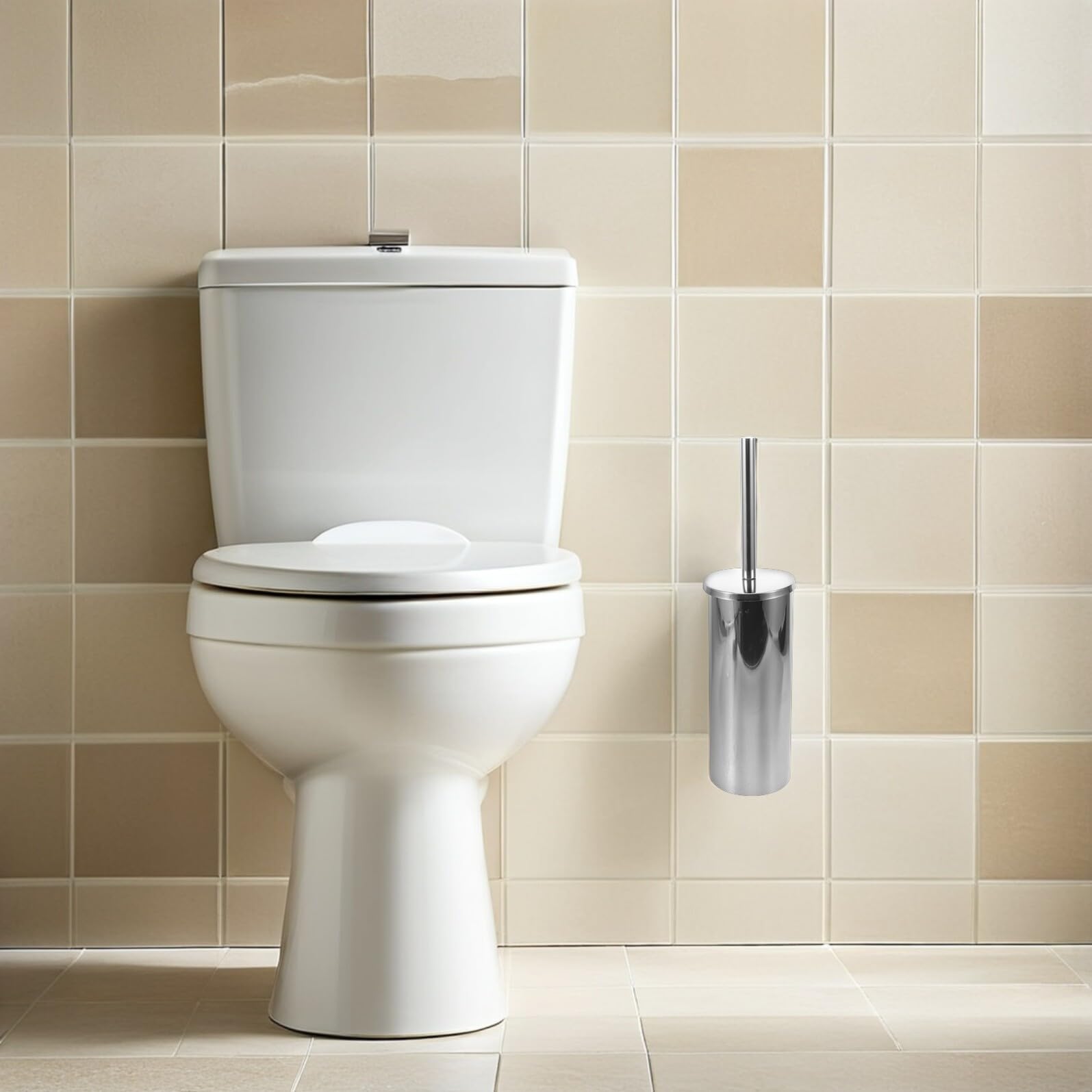 IMIKEYA Escobilla de Inodoro de Montaje en Pared de Acero Inoxidable Soporte Antigoteo, Cepillo de Baño Plateado de Mango Largo para Limpieza Profunda, Kit para Baño Hogar y Oficina