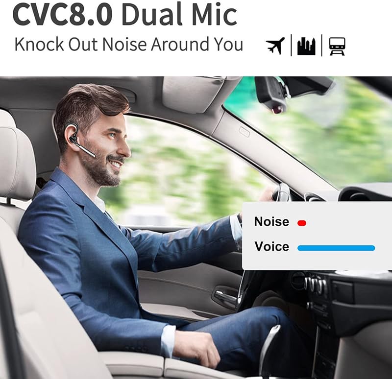 CONAMBO Bluetooth Headset V5.1, 16 Hrs HD Talktime CVC8.0 Dual Mic Noise Cancelling Hands Free Bluetooth Earpiece for Cell Phone iPhone Android Driving Business Office image 2