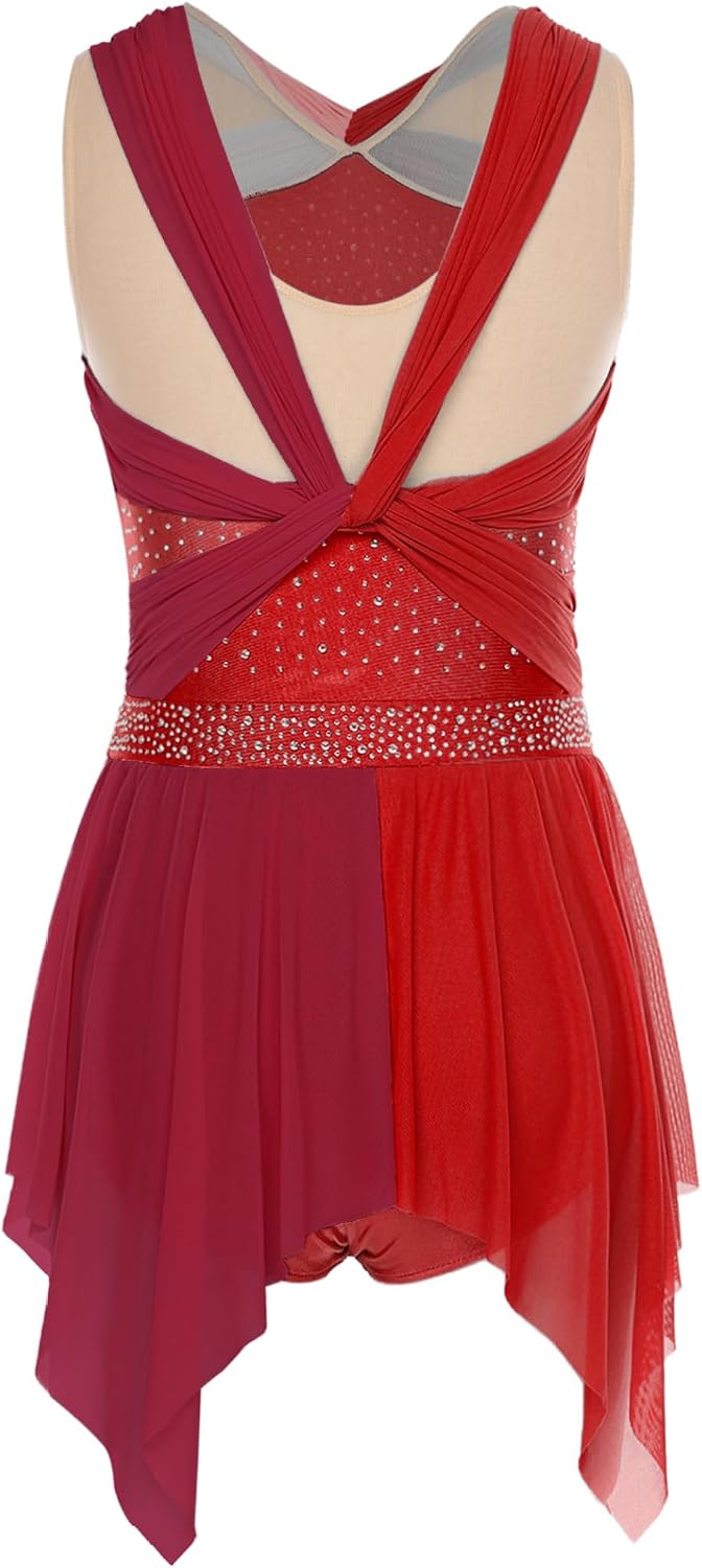 Women's Color Block Lyrical Dance Dress Ballet Dance Costume Irregular Modern Contemporary Costume