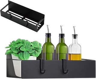 Magnetic Spice Rack - Fridge Wall Mounted Shelf Organizer with Hooks | Kitchen Storage, Side Supports for 2 Stirring Stops, Jar Holder | köksförvaring, sidostöd för 2 omrörningsstopp, burkhållare