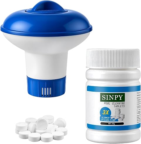 Pool Chlorine Tablets Set with 5 Inch Floating Tablet Dispenser, Chlorine Dispenser for Garden Pools, Inflatable Paddling Pools, Hot Tubs, Spas & Ice Baths