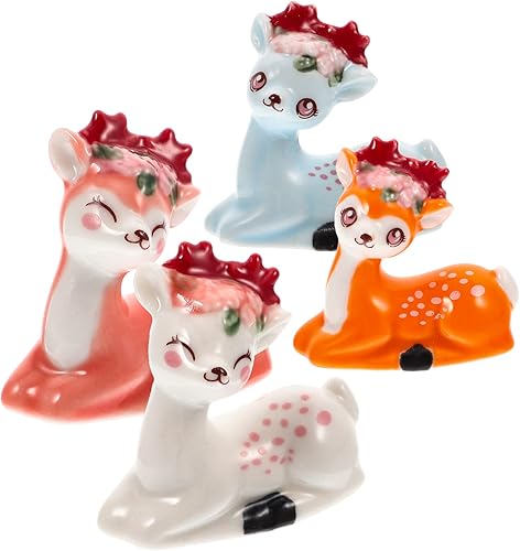 Miniatura 4 de BESTonZON Juego de 4 palillos de cerámica de ciervo, soporte de soporte de reno para decoración de Navidad, cuchara, tenedor, cuchillo, soporte de