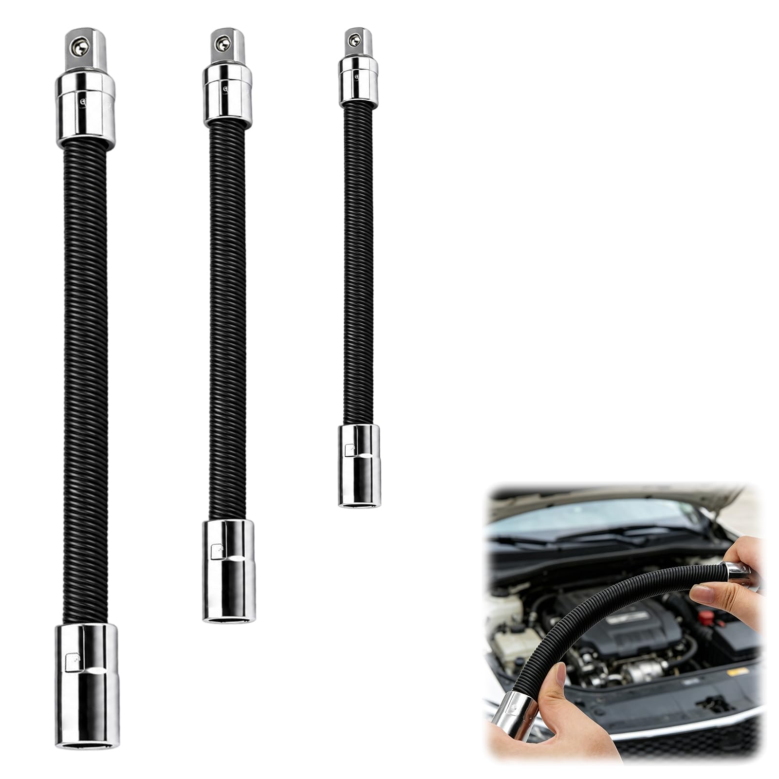 Photo 1 of 2Pcs Flexible Socket Extensions Cable,Flexible Ratchet Extensions Rods,Universal Extensioni Rod for Electric Wrench Socket, Extension Rod for Automotive Tools,Suitable for Narrow Maintenance Areas