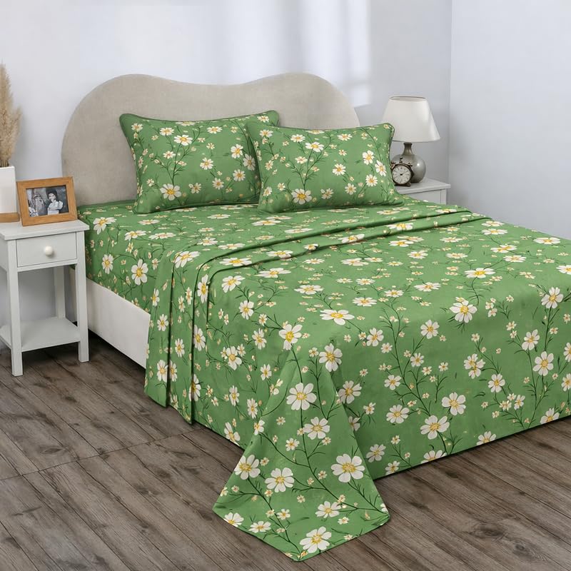 Image of BSB HOME Double Bedsheet 144 TC Microfiber with 2 Pillow Covers | Smooth, Lightweight & Quick-Dry Bed Sheet Set | Comfortable Bedding for Home, Guest Room & Daily Use - Daisy Meadow