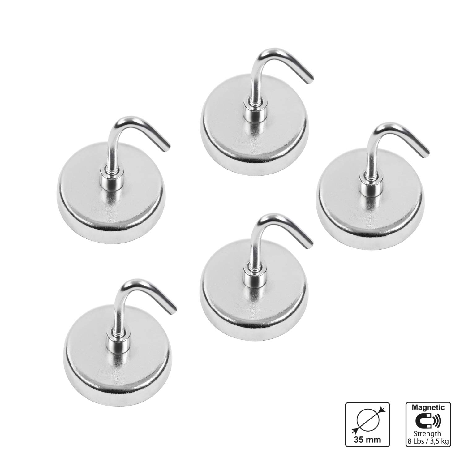 S&R 5 Ganci Magnetici da 35 mm. Magnete potente per cucina frigo ufficio bagno garage utensili