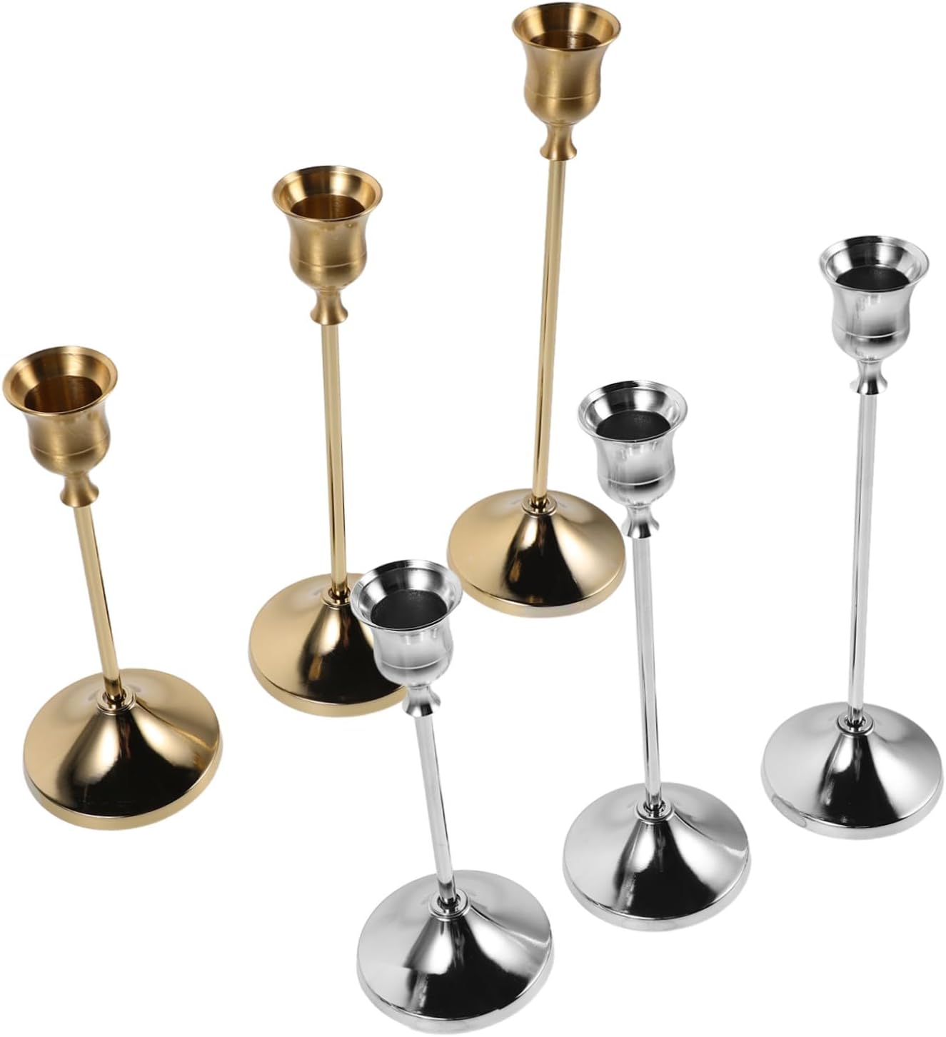 Cabilock 6pcs Metal Taper Candle Holders Set with Stable Support for Taper Candles for Wedding Dining Table Decor and Everyday Home Staging