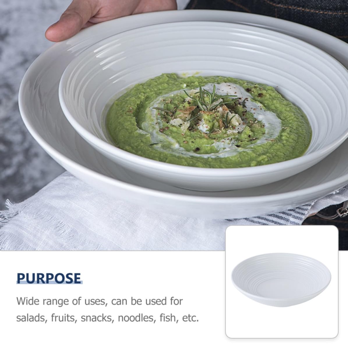 Plato de Cerámica Blanco Redondo para Servir Cena Diseño Sencillo, Multifuncional y Fácil de Limpiar, Adecuado para Ensaladas y Almacenamiento de Alimentos