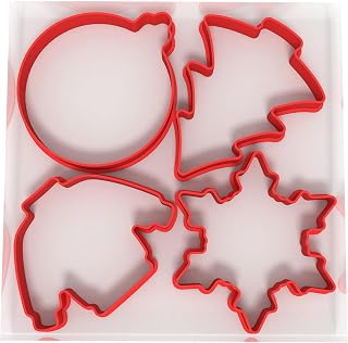 JUST Christmas Cookie Cutters Set | 4 Plastic Cutters – Snowflake, Bauble, Tree & Jumper Shapes for Baking, Fondant, Icing, Clay (3 1/8")
