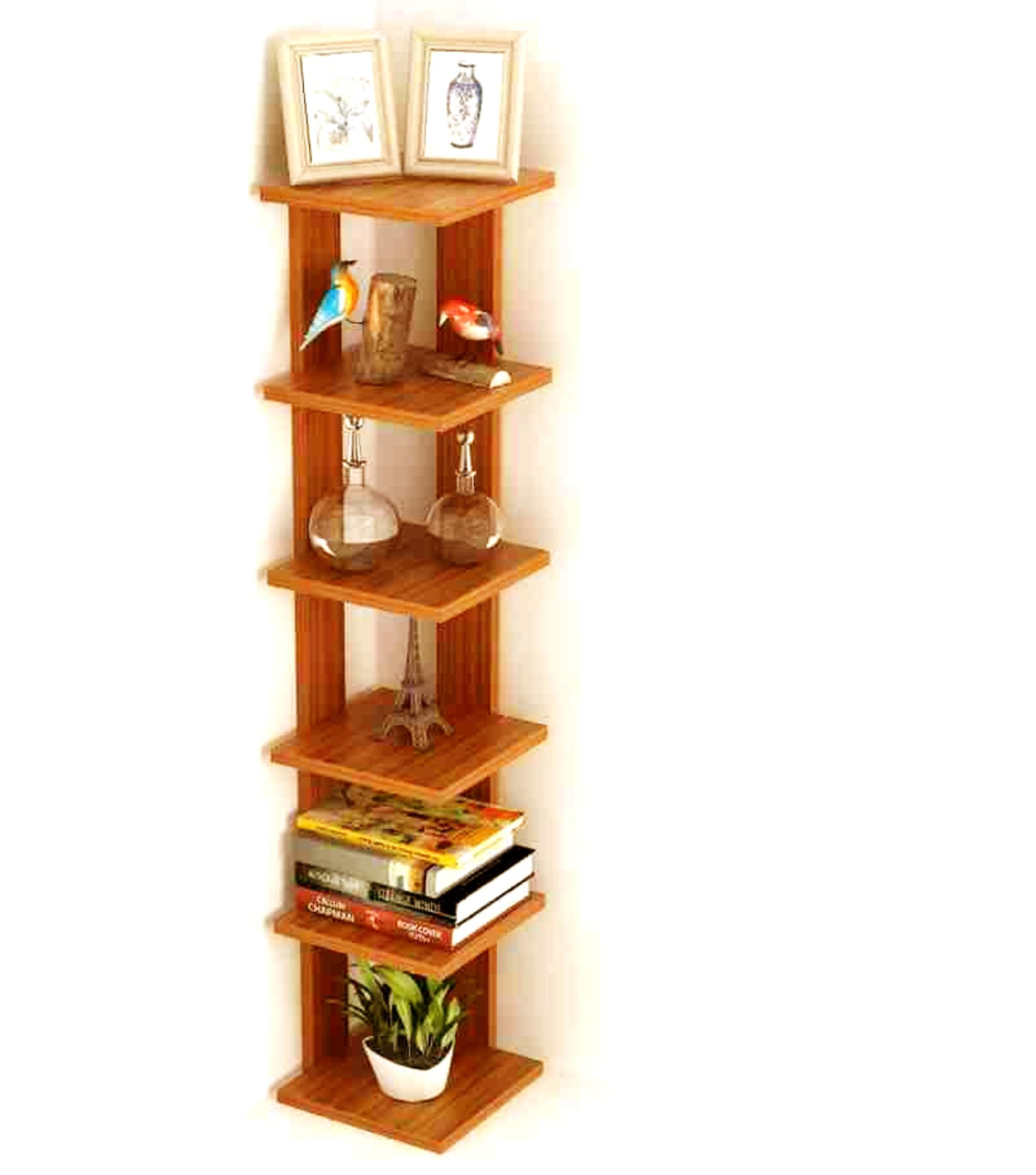 NIKITA WOOD Solid Wood Bookcase with 6 Open Shelf Storage for Living Room || Wooden Book Organiser Rack for Library Home || Brown Finish-image-10