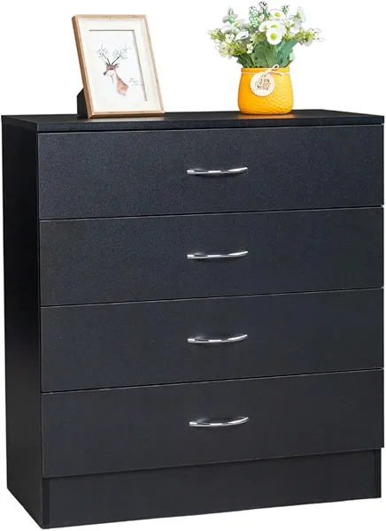 Karl home Black 4 Drawer Dresser for Bedroom, Modern Nightstand Storage Chest of Drawer, Wooden Side Table End Table, Living Room, Reception Room