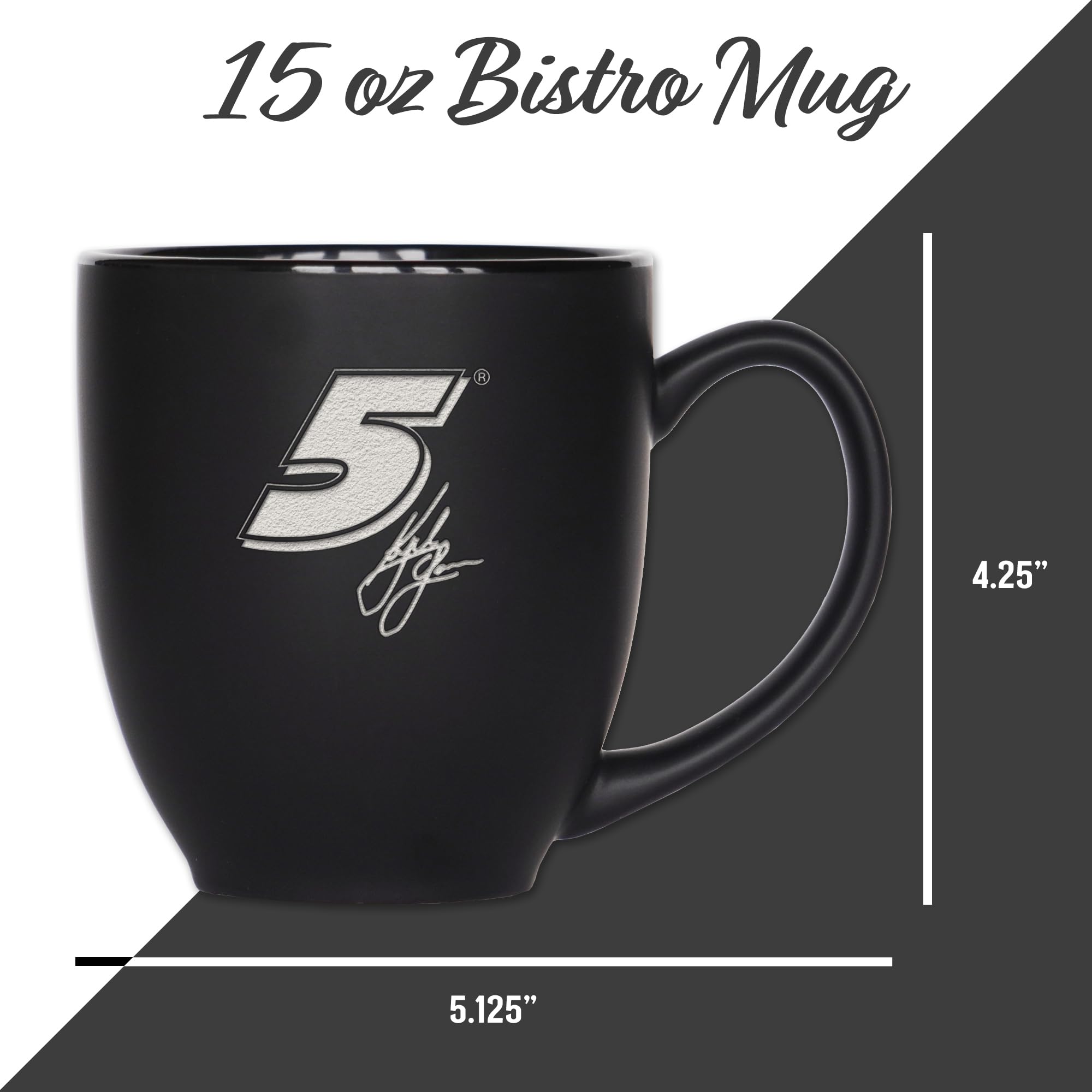Rico Industries NASCAR Racing Kyle Larson - Taza de cerámica negra mate grabada con láser, para bebidas frías o calientes