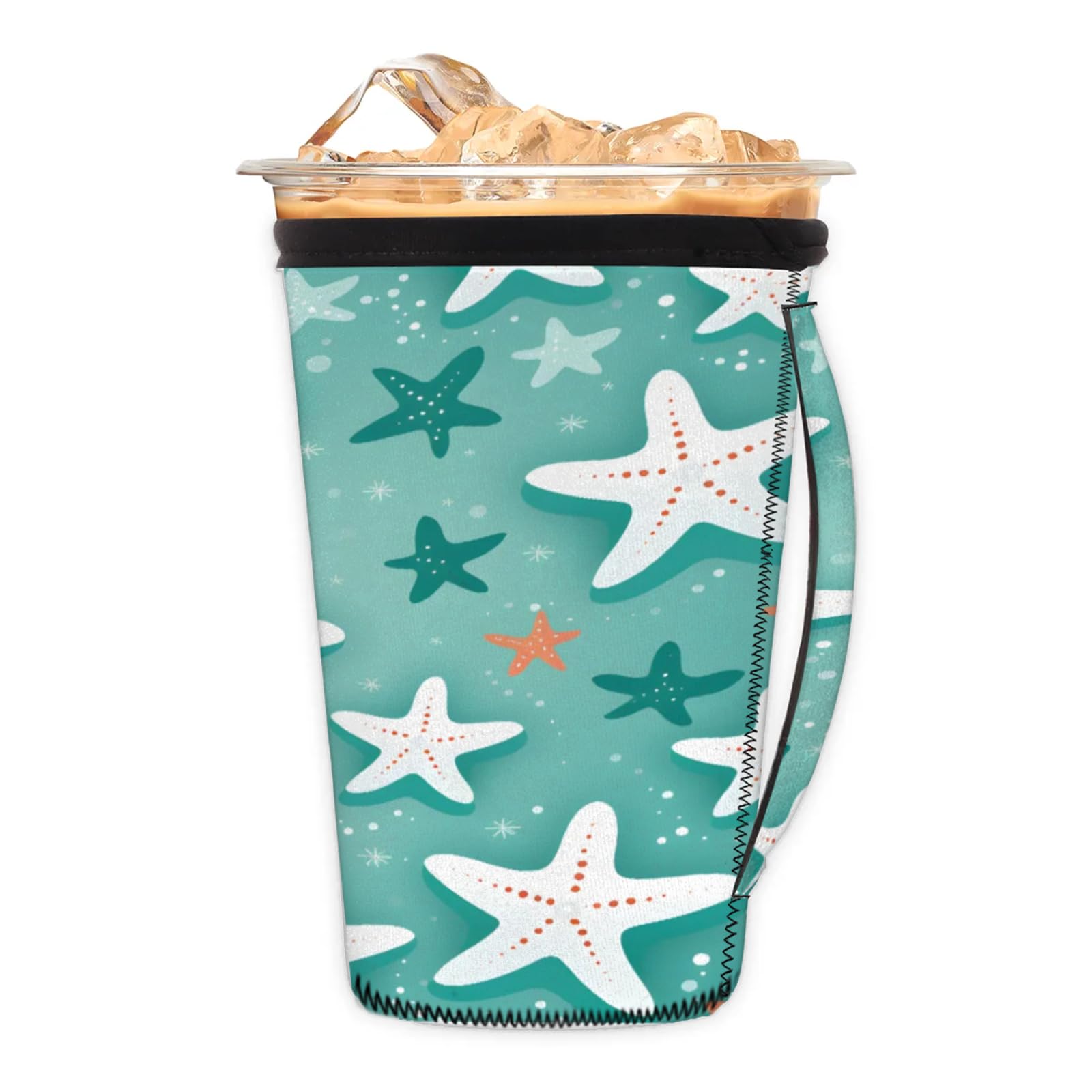 Cartoon Stars Tarfish Reusable Neoprene Coffee Sleeve with Handle Insulated Iced Coffee Cup Holder Reduces Condensation Fits 24-28 oz Cups M