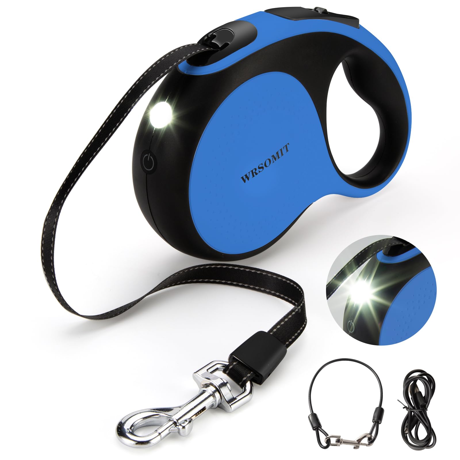 WRSOMIT Retractable Dog Leash with Chew Proof Cable and LED Flashlight, 16Ft Heavy Duty Dog Leash for Medium Large Dogs up to 110lbs, 360° No Tangle (