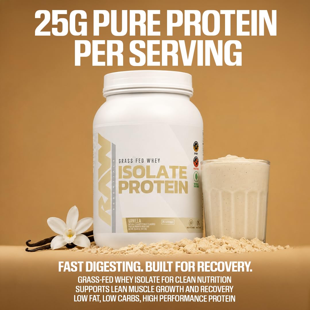 RAW Whey Isolate Protein Powder, Dark Chocolate - 100% Grass-Fed Sports Nutrition Whey Protein Powder for Muscle Growth & Recovery - Low-Fat, Low Carb, Naturally Flavored & Sweetened - 25 Servings — Amazon image 3