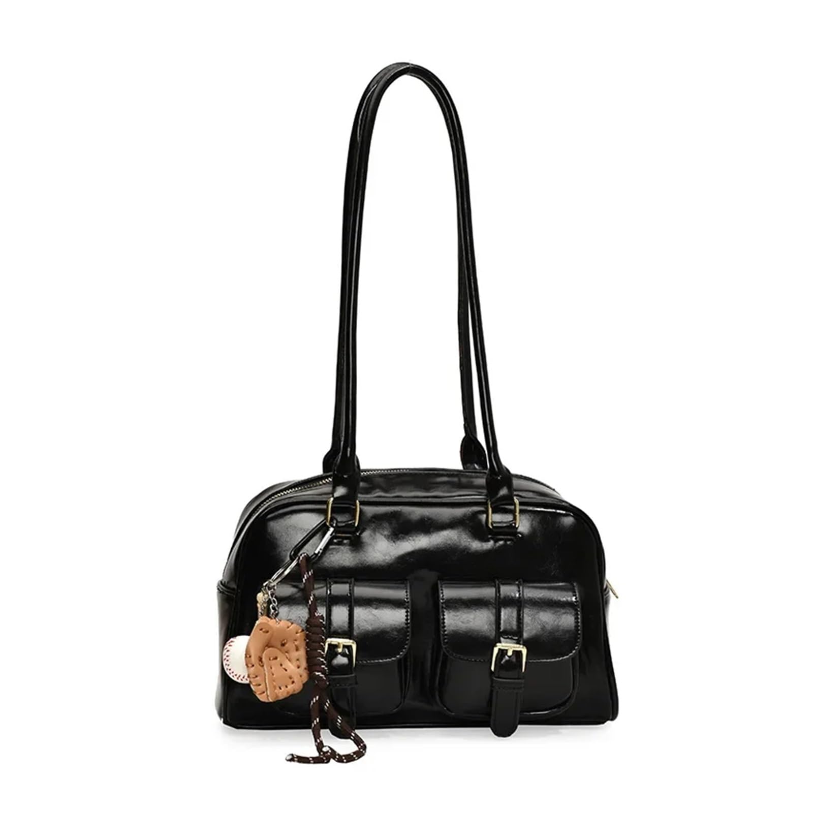 Bolso bandolera Retro Leather Pillow Bag Women's Commuter Bowling Handbag Shoulder Polyester Fiber Internal Structure