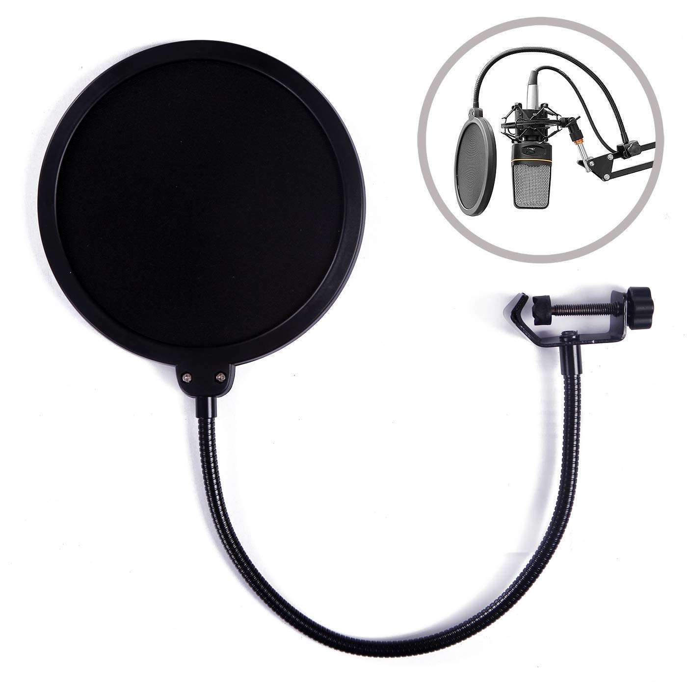 DEVICE OF URBAN INFOTECHProfessional Double Layer Mic Studio Pop Filter/Blocker With Adjustable Gooseneck and Clamp for Condenser Microphone 360 ° Flexible Gooseneck Holder(6 Inches)