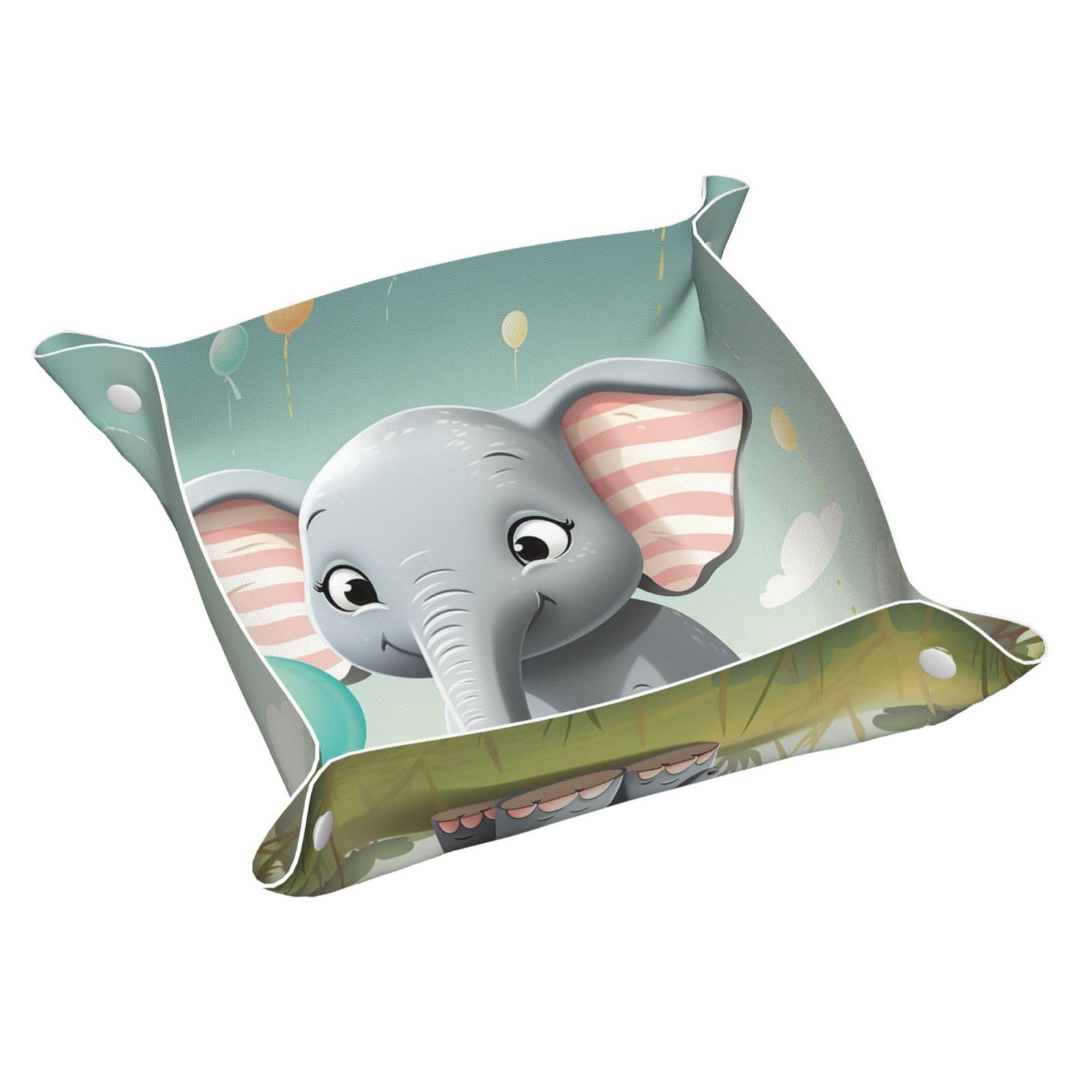 Small Valet Tray Desktop Storage Organizer, Pu Leather Catchall Bedside Vanity Tray Lovely Elephant Nightstand Caddy Holder for Remote Controller, Keys,Coin, Jewelry