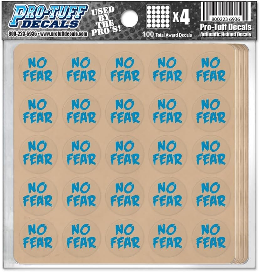 No Fear Award Decals Thick Premium 20 Mil Vinyl 1-1/8" Diameter (100 Decals) (Columbia Blue on Clear)