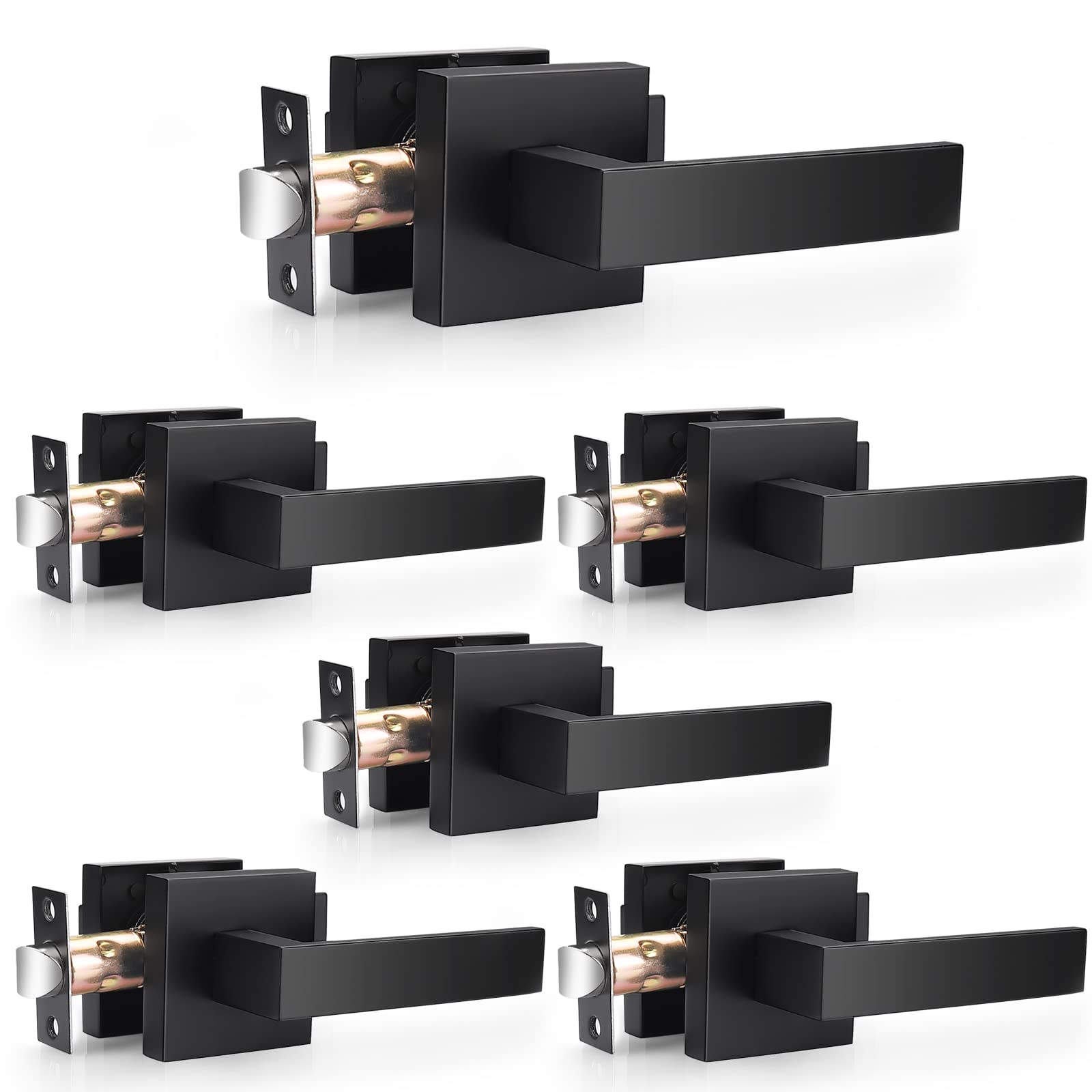 Probrico Passage Interior Door Handles, Matte Black Non-Locking Flat Square Levers for Ha…