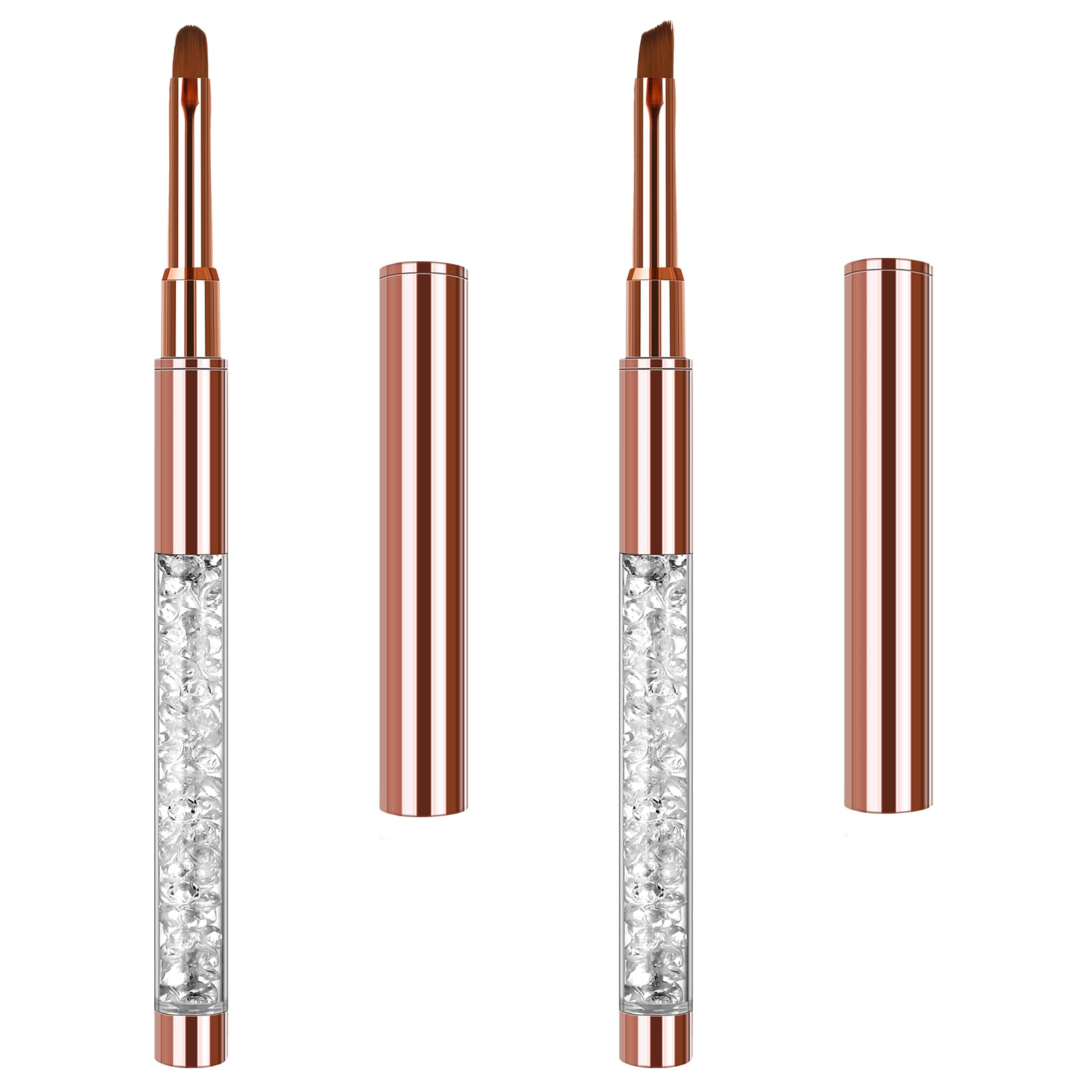 JJUNW – 2 cepillos redondos y angulares para limpiar esmalte de uñas, pinceles de limpieza de uñas, mango de diamantes de imitació