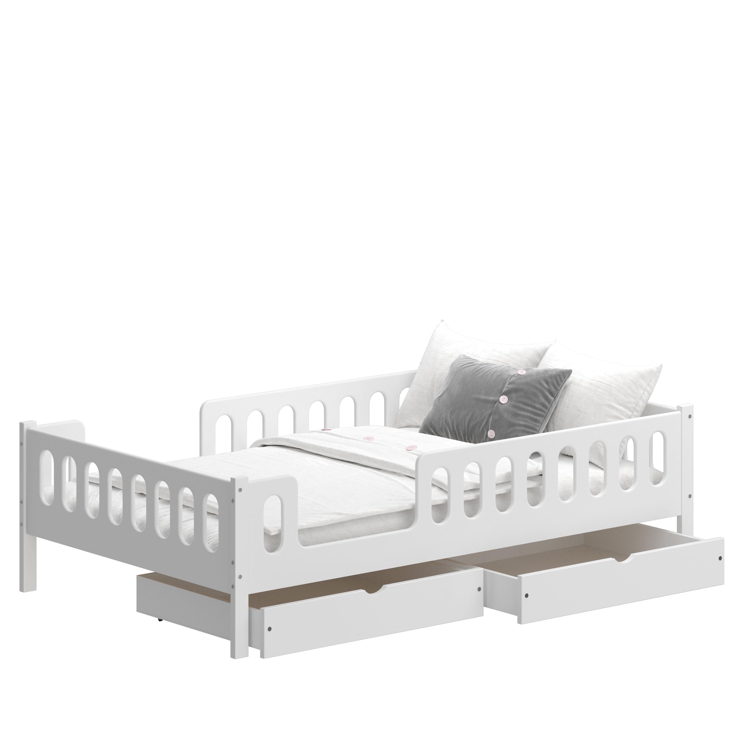 CADANI LARS 2in1 Kinderbett Jugendbett 120x200 cm Weiß, Rausfallschutz abnehmbar, Zum Jugendbett umbaubar