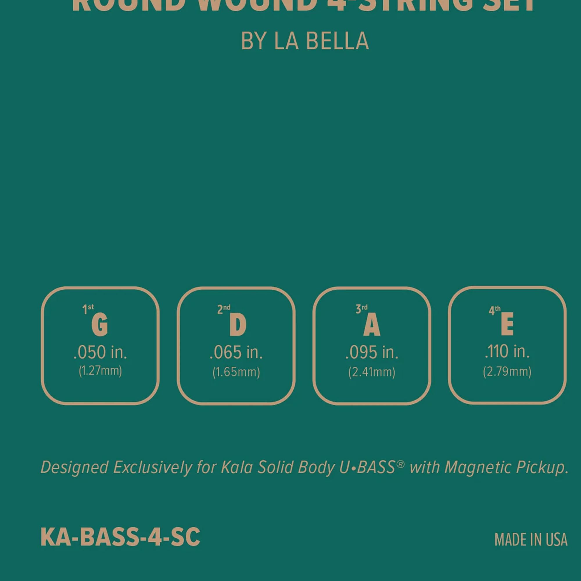 Kala - Juego de 4 cuerdas de níquel con núcleo de acero U•BASS® Round Wound de La Bella, compatible con Kala Solid Body U•BASS® con pastilla magnética