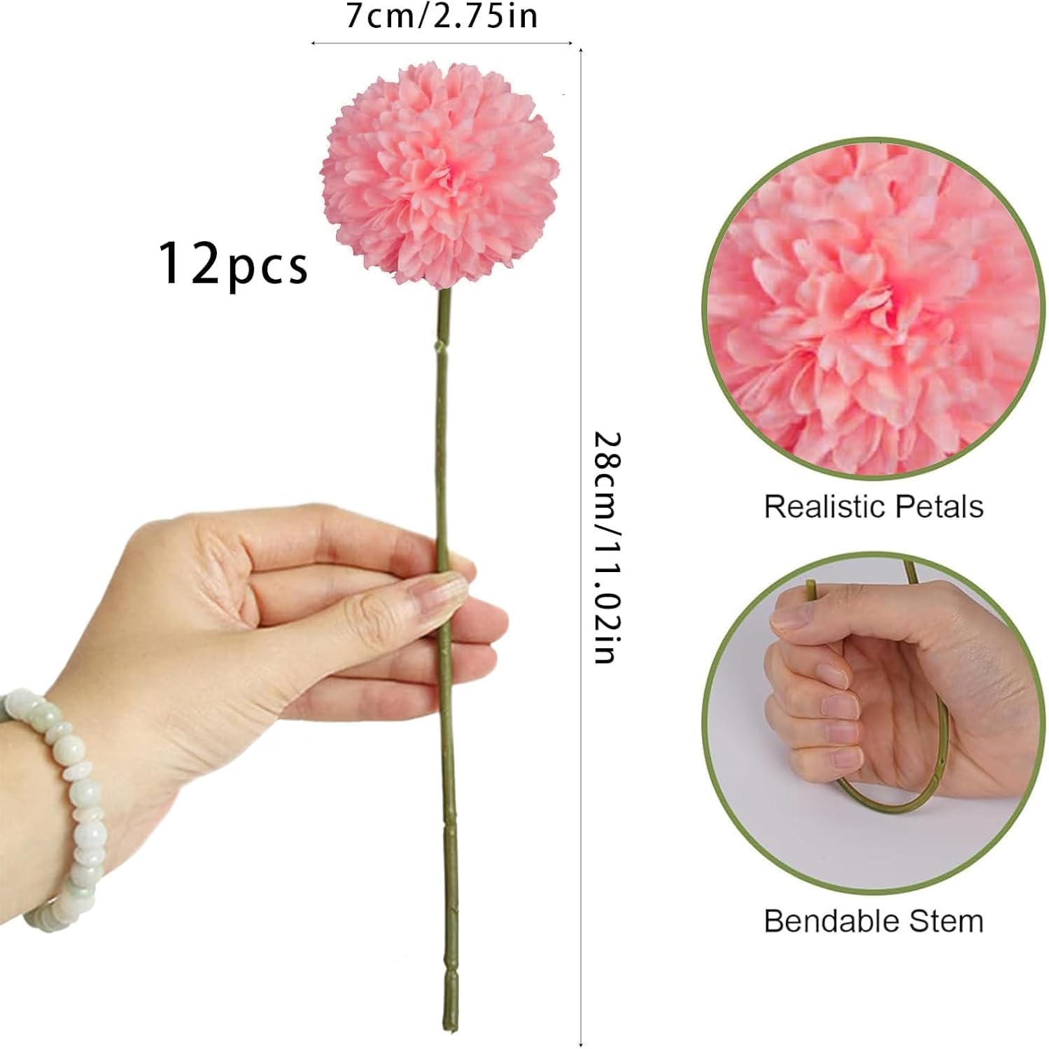 PacuM 12 Pcs Artificial Chrysanthemum Ball Flowers 28CM Artificial Flowers Faux Ball Chrysanthemum Bouquet Silk Bridal Wedding Bouquet for Home Garden Party Office Autumn Decor (Pink) - Image 2
