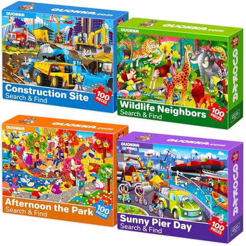 QUOKKA Wooden Puzzles for Kids Ages 4-8 – 4 Jigsaw Puzzles with 60 Unique Irregular Wood Pieces for 3-5 Years Old - Enjoy Cars Ships and Animals - Gift Toys and Games for Boys and Girl 6-8-10