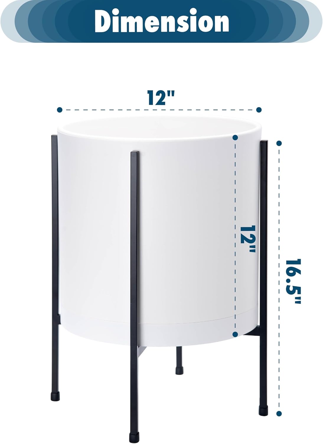 D'vine Dev 12インチ ホワイト プランターポット スタンド付き &ndash; モダンなプラスチック製シリンダー植木鉢、頑丈
