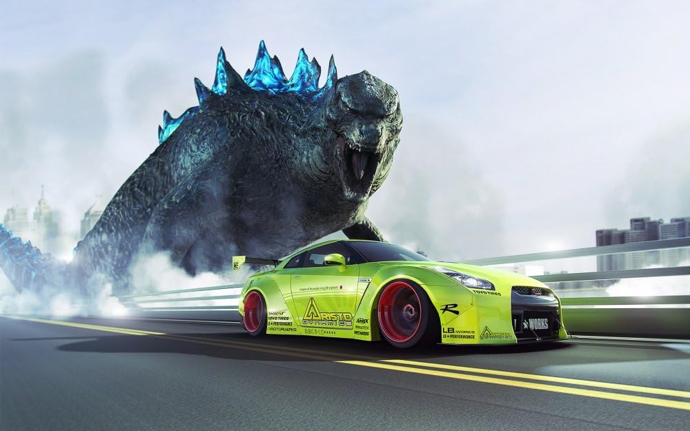 Amazon Co Jp 絵画風 壁紙ポスター はがせるシール式 日産 Gt R R35 Liberty Godzilla チューニングカー ゴジラ ニッサン キャラクロ Nr35 040w1 ワイド版 921mm 576mm 建築用壁紙 耐候性塗料 ホーム キッチン