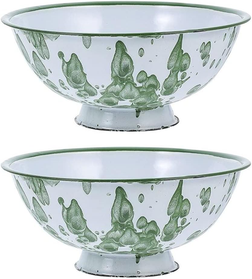 5 Pcs Multipurpose Storage Bowls Household Iron Enamel for Table Vintage High Foot Bowl Rice(Onecolor)