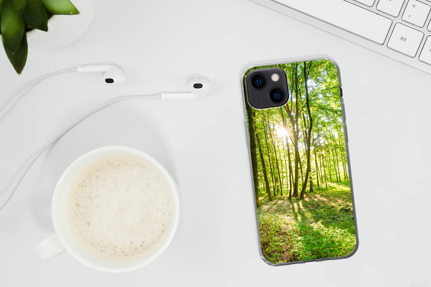 MuchoWow Funda para iPhone 13 - Naturaleza - Árboles - Bosque - Verde - Luz Solar - Funda de Silicona/Funda Blanda para teléfono móvil